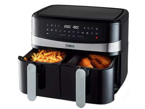 Tower Vortx 9L Dual Basket Air Fryer Black T17088 - the healthier and quicker way to cook for the family. . Tower dual air fryer tesco